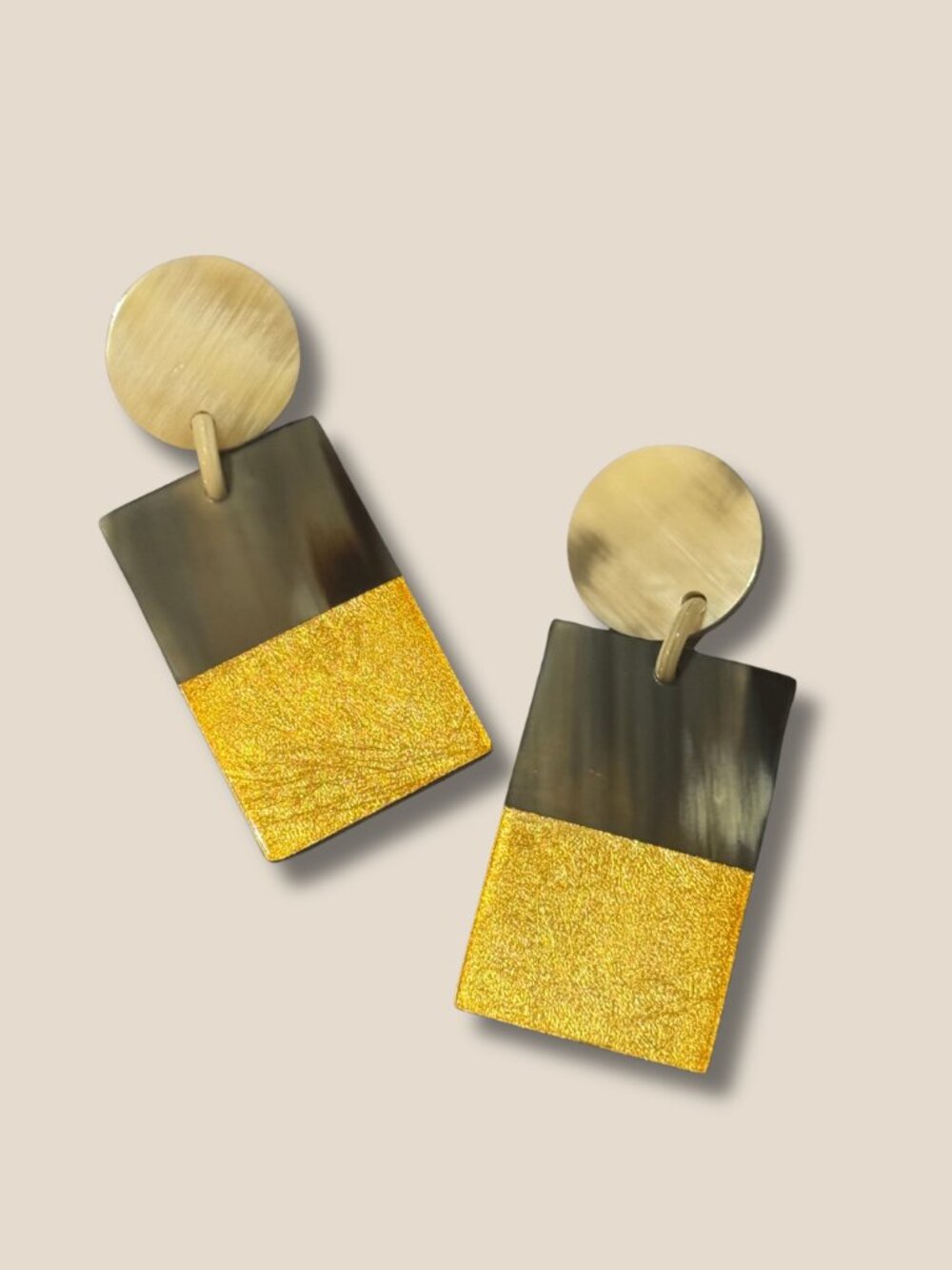 Buffalo Horn Statement Earrings with Gold Leaf Accents